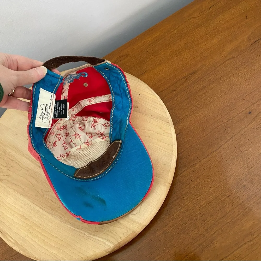 True Religion VTG The Buddha Red and Leather Distressed Hat Y2K Red Blue RARE‎